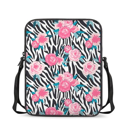 Black White Zebra Floral Pattern Print Rectangular Crossbody Bag