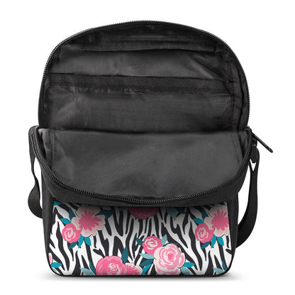 Black White Zebra Floral Pattern Print Rectangular Crossbody Bag