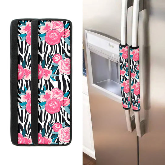 Black White Zebra Floral Pattern Print Refrigerator Handle Covers