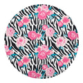 Black White Zebra Floral Pattern Print Round Blanket