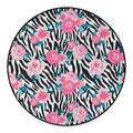 Black White Zebra Floral Pattern Print Round Floor Mat
