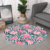 Black White Zebra Floral Pattern Print Round Rug