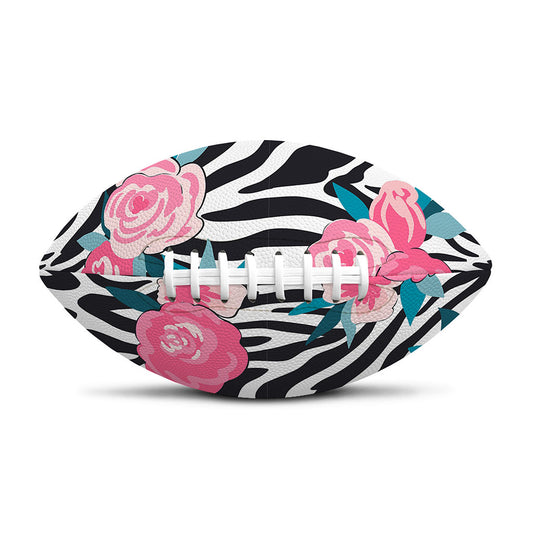 Black White Zebra Floral Pattern Print Rugby Ball