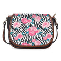 Black White Zebra Floral Pattern Print Saddle Bag