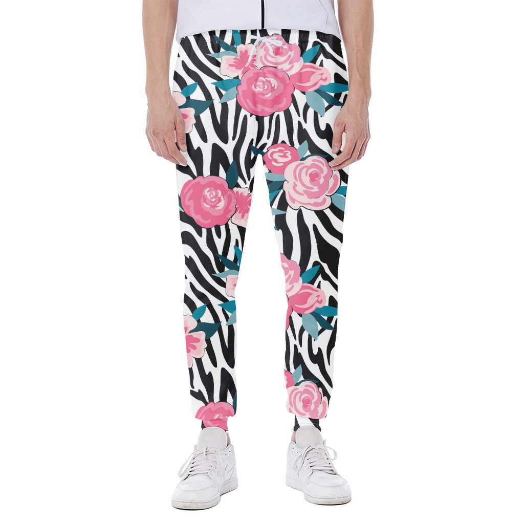 Black White Zebra Floral Pattern Print Scuba Joggers