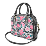 Black White Zebra Floral Pattern Print Shoulder Handbag