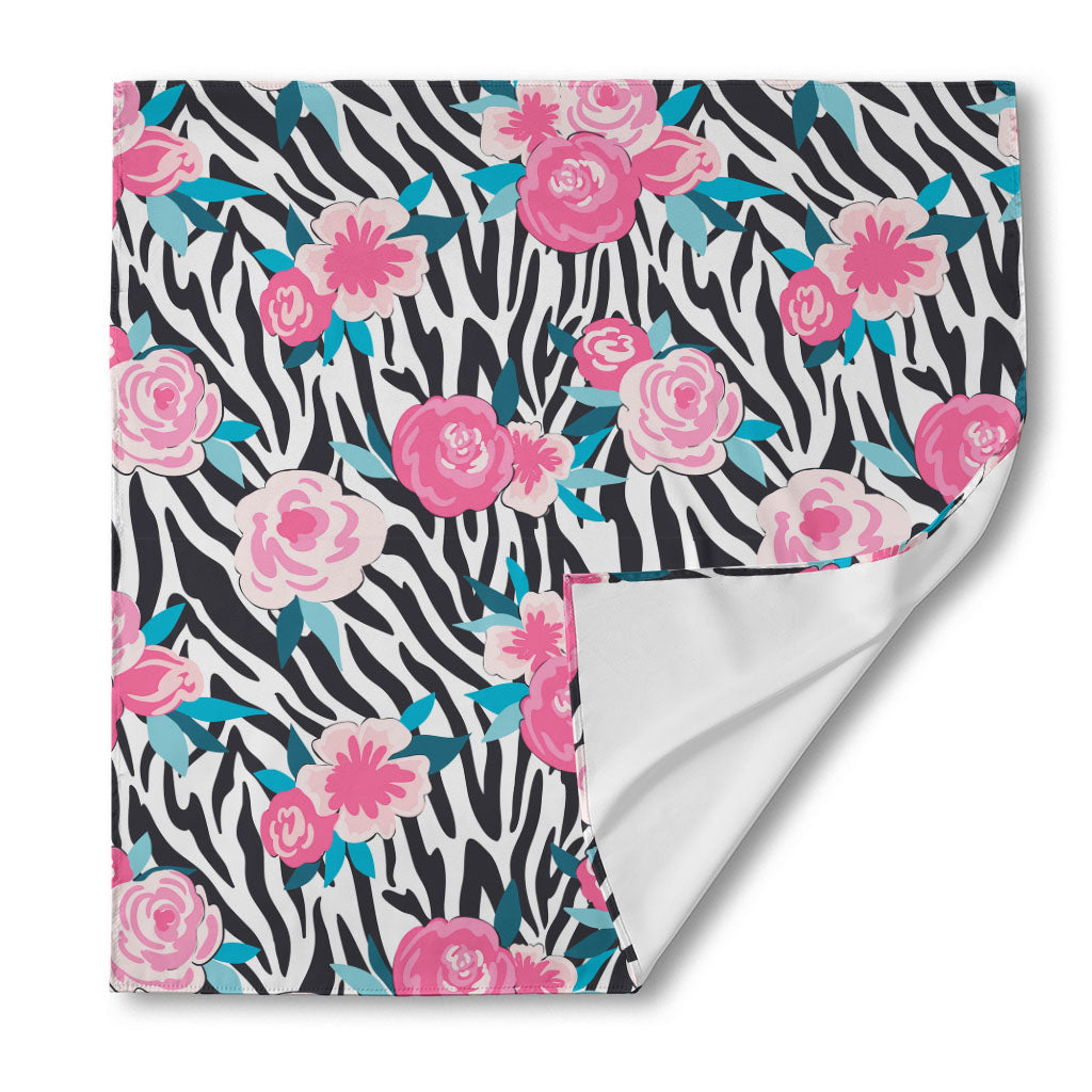 Black White Zebra Floral Pattern Print Silk Bandana
