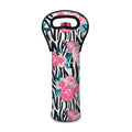 Black White Zebra Floral Pattern Print Single Neoprene Wine Tote