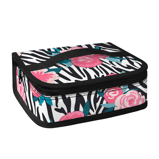 Black White Zebra Floral Pattern Print Small Lunch Bag