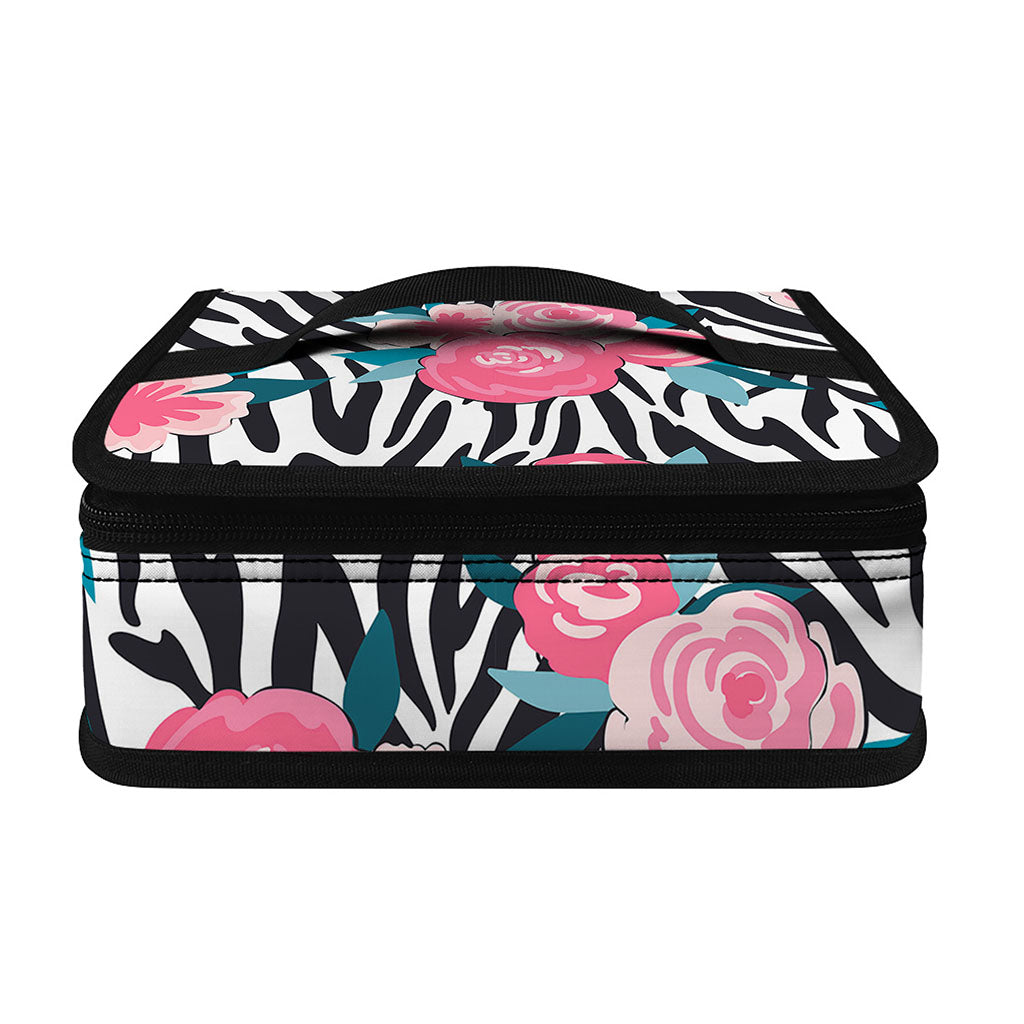 Black White Zebra Floral Pattern Print Small Lunch Bag