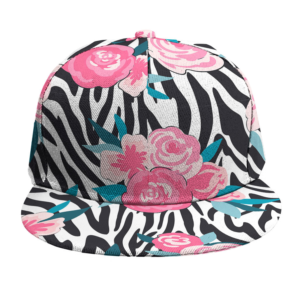 Black White Zebra Floral Pattern Print Snapback Cap