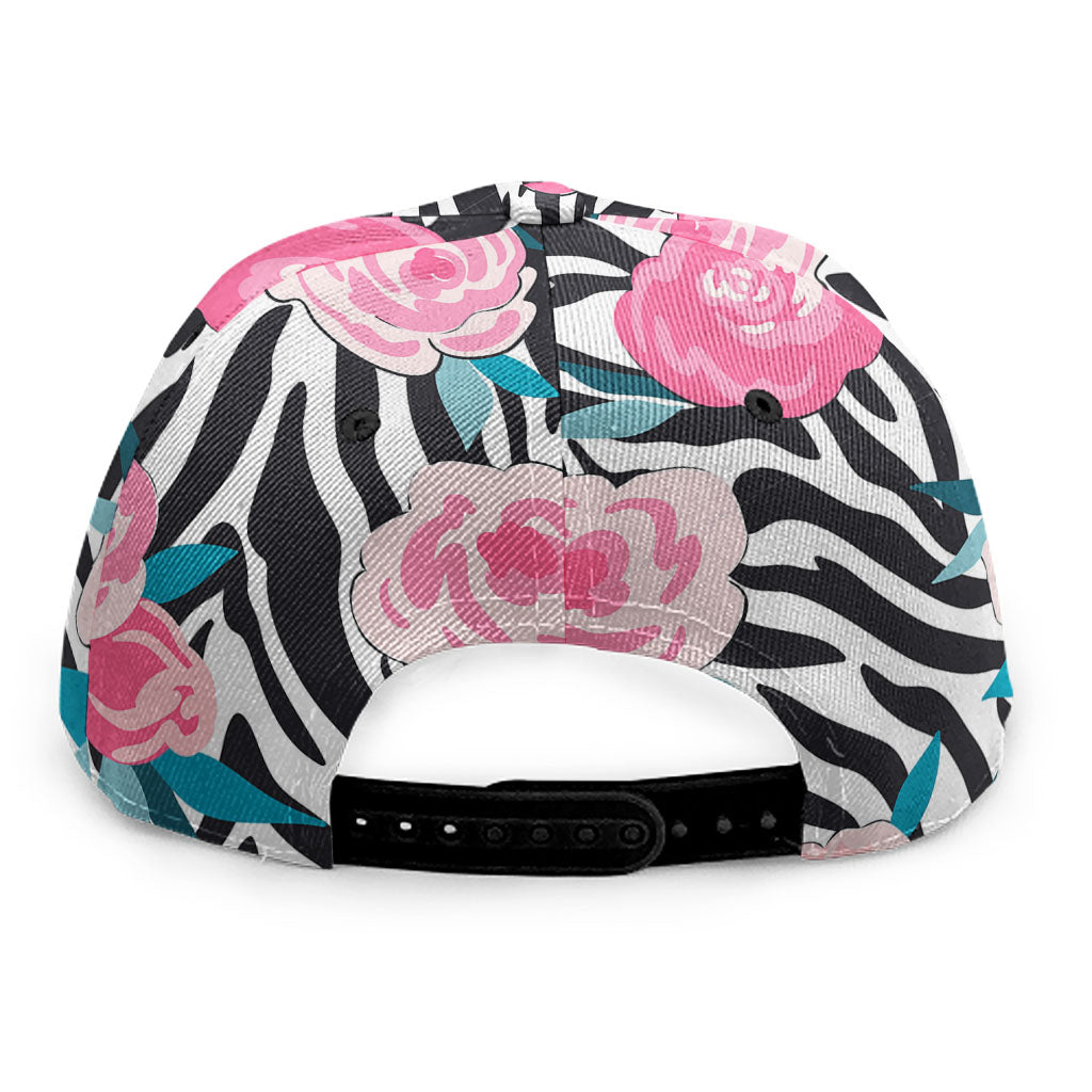 Black White Zebra Floral Pattern Print Snapback Cap