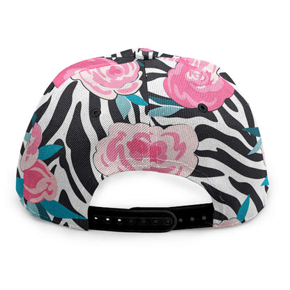 Black White Zebra Floral Pattern Print Snapback Cap
