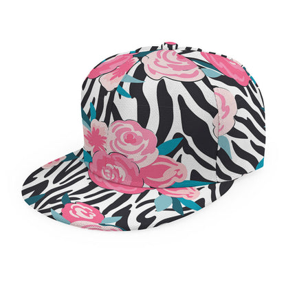 Black White Zebra Floral Pattern Print Snapback Cap