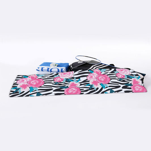 Black White Zebra Floral Pattern Print Sports Towel