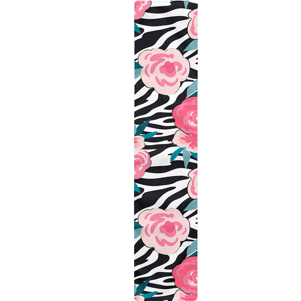 Black White Zebra Floral Pattern Print Table Runner