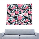 Black White Zebra Floral Pattern Print Tapestry