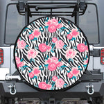 Black White Zebra Floral Pattern Print Tire Cover