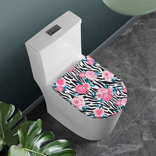 Black White Zebra Floral Pattern Print Toilet Lid Cover