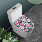Black White Zebra Floral Pattern Print Toilet Lid Cover