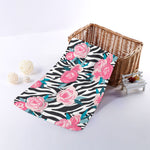 Black White Zebra Floral Pattern Print Towel
