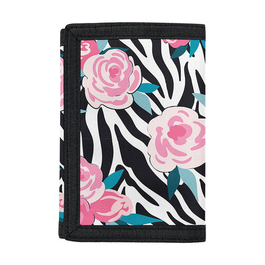 Black White Zebra Floral Pattern Print Trifold Wallet