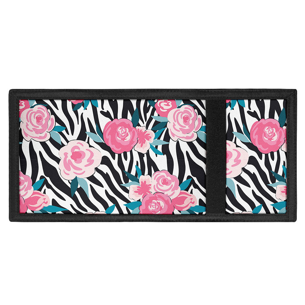 Black White Zebra Floral Pattern Print Trifold Wallet