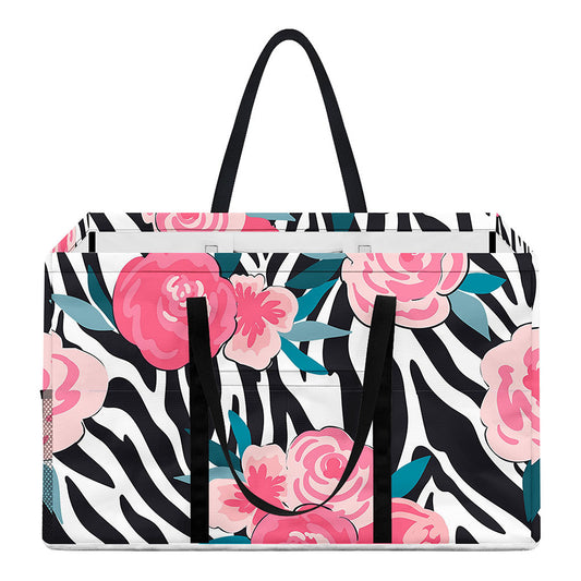 Black White Zebra Floral Pattern Print Utility Tote Bag