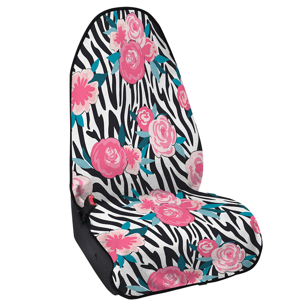 Black White Zebra Floral Pattern Print Waterproof Car Seat Cover