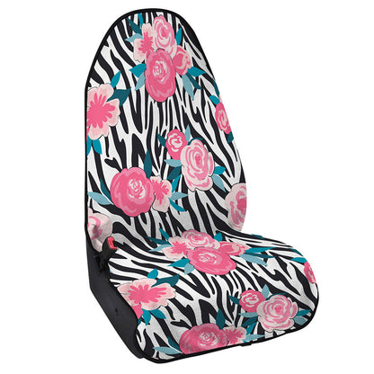 Black White Zebra Floral Pattern Print Waterproof Car Seat Cover