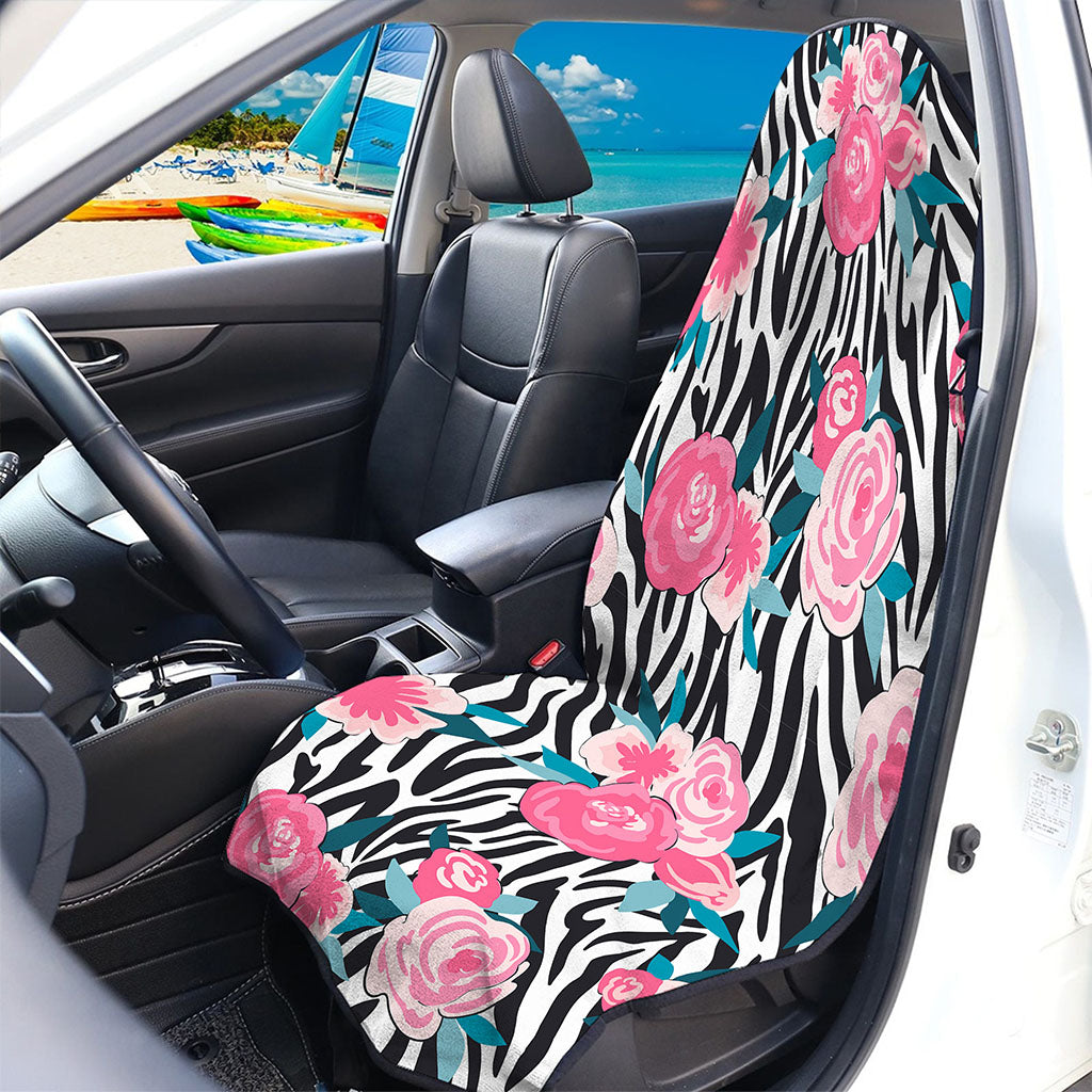 Black White Zebra Floral Pattern Print Waterproof Car Seat Cover