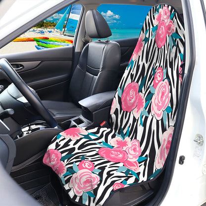 Black White Zebra Floral Pattern Print Waterproof Car Seat Cover