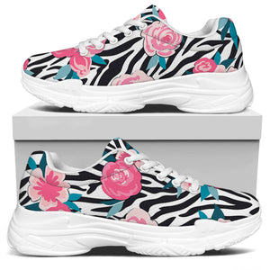 Black White Zebra Floral Pattern Print White Chunky Shoes