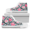 Black White Zebra Floral Pattern Print White High Top Sneakers