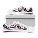 Black White Zebra Floral Pattern Print White Low Top Sneakers