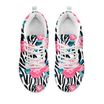 Black White Zebra Floral Pattern Print White Running Shoes