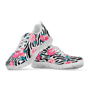 Black White Zebra Floral Pattern Print White Running Shoes