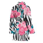 Black White Zebra Floral Pattern Print Women's Bathrobe