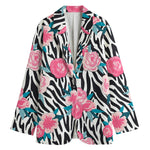Black White Zebra Floral Pattern Print Women's Blazer