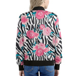 Black White Zebra Floral Pattern Print Women's Bomber Jacket