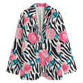 Black White Zebra Floral Pattern Print Women's Cotton Blazer