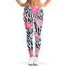 Black White Zebra Floral Pattern Print Women's Leggings