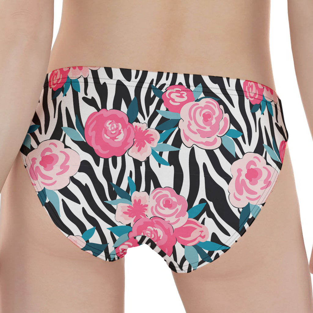 Black White Zebra Floral Pattern Print Women's Panties