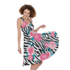 Black White Zebra Floral Pattern Print Women's Sleeveless Dress