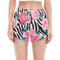 Black White Zebra Floral Pattern Print Women's Split Running Shorts