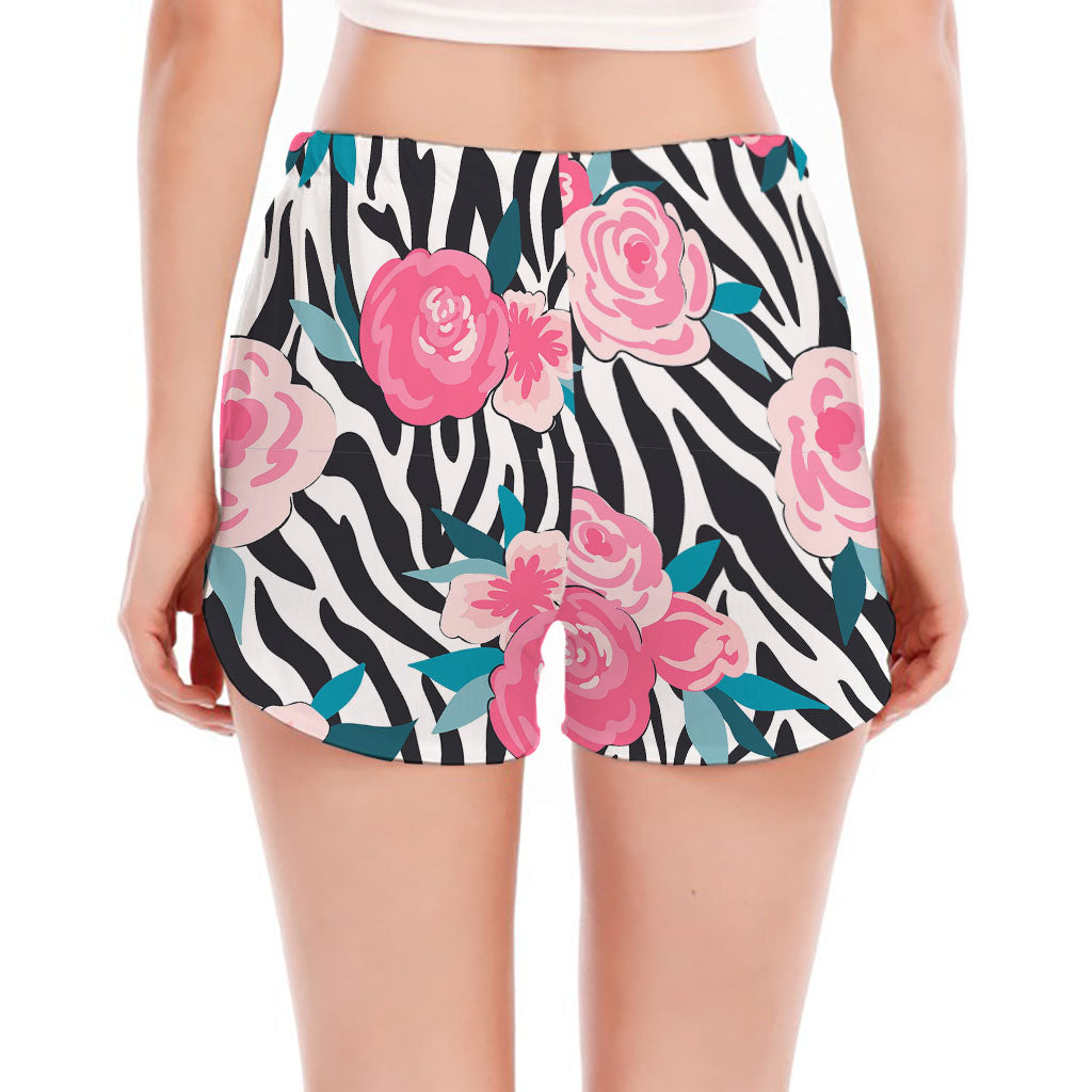 Black White Zebra Floral Pattern Print Women's Split Running Shorts