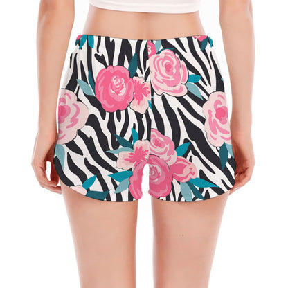 Black White Zebra Floral Pattern Print Women's Split Running Shorts