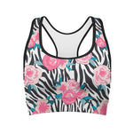 Black White Zebra Floral Pattern Print Women's Sports Bra