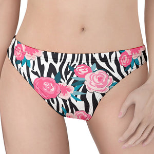 Black White Zebra Floral Pattern Print Women's Thong