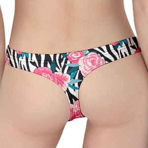 Black White Zebra Floral Pattern Print Women's Thong